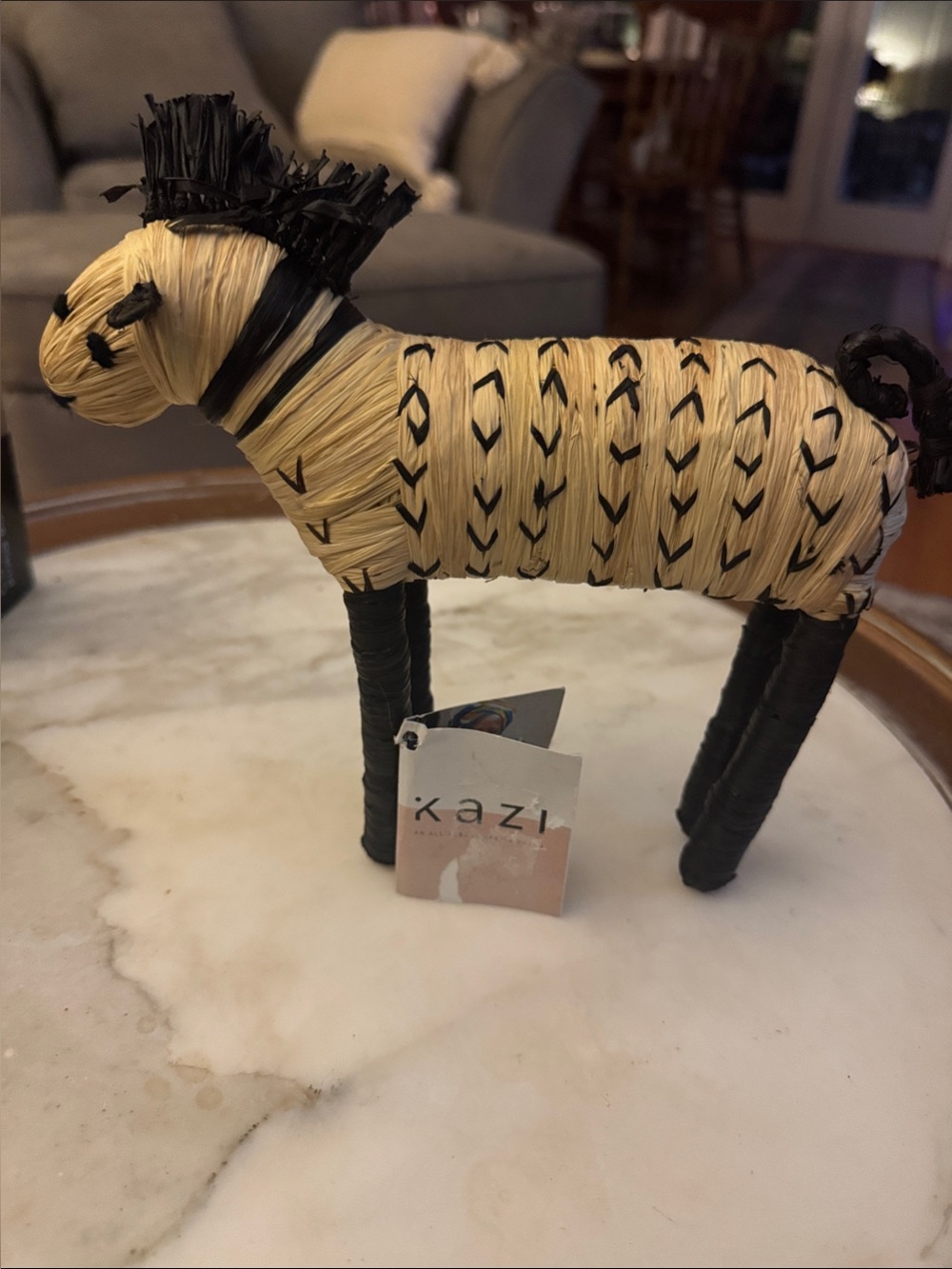 KAZI Decorative Raffia Animal Figurine - Natural & Black Accents